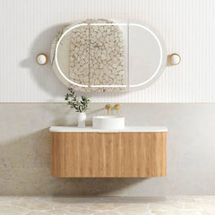 BV12WH Curved Flute Natural Oak Wall Hung Vanity - 600 / 750 / 900 / 1200 / 1500 / 1800mm