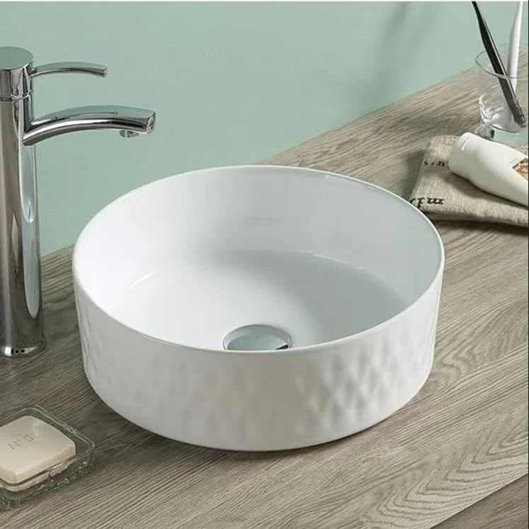 Mosaic Textured Pattern Above Counter Ceramic Basin 360x360mm - Gloss White