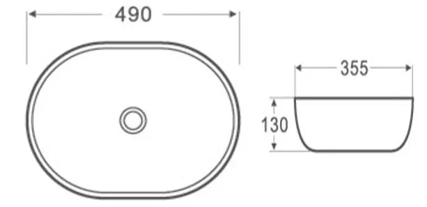 Bayliss Oval Above Counter Ceramic Basin 490x360mm - Various Colours