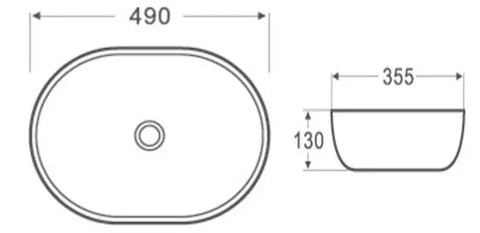 Bayliss Oval Above Counter Ceramic Basin 490x355mm - Various Colours
