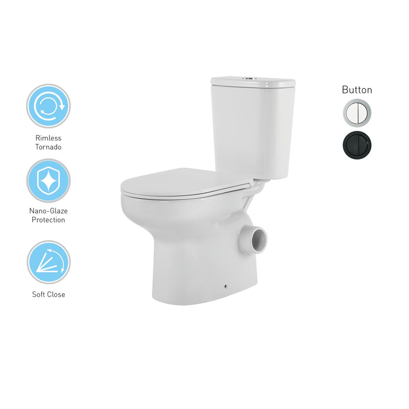 Closed Coupled Tornado Rimless Flush Skew Pan Connection Toilet Suite with Soft Close Seat - White (4 Star)