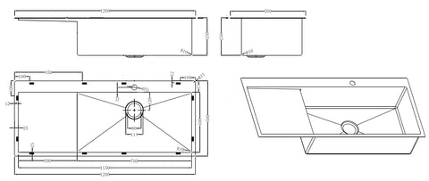 Coming Soon（ETA Mid August)- Mega Single Bowl with Drainer Topmount/Undermount Kitchen Sink 1200x500mm