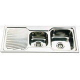 Double Bowls with Drainer Topmount Kitchen Sink 1080x480mm - Stainless Steel