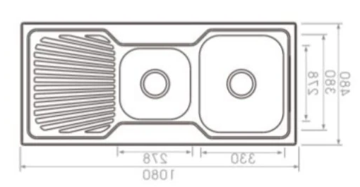 Double Bowls with Drainer Topmount Kitchen Sink 1080x480mm - Stainless Steel