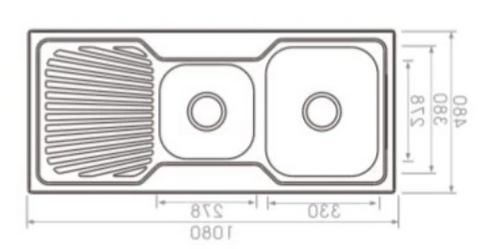 Double Bowls with Drainer Topmount Kitchen Sink 1080x480mm - Stainless Steel