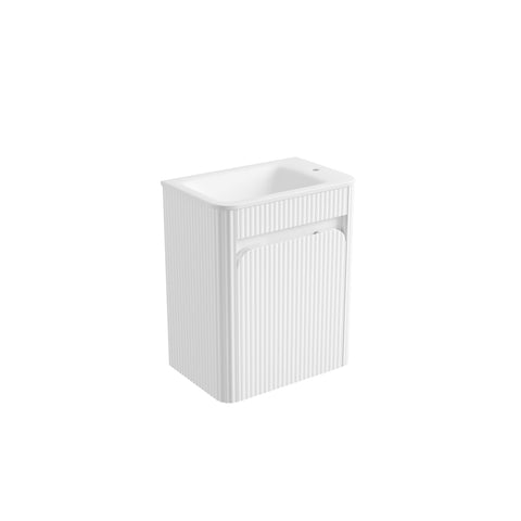 BV93WH Mini Compact Matte White Fluted Wall Hung Ensuite Plywood Vanity 450x295mm