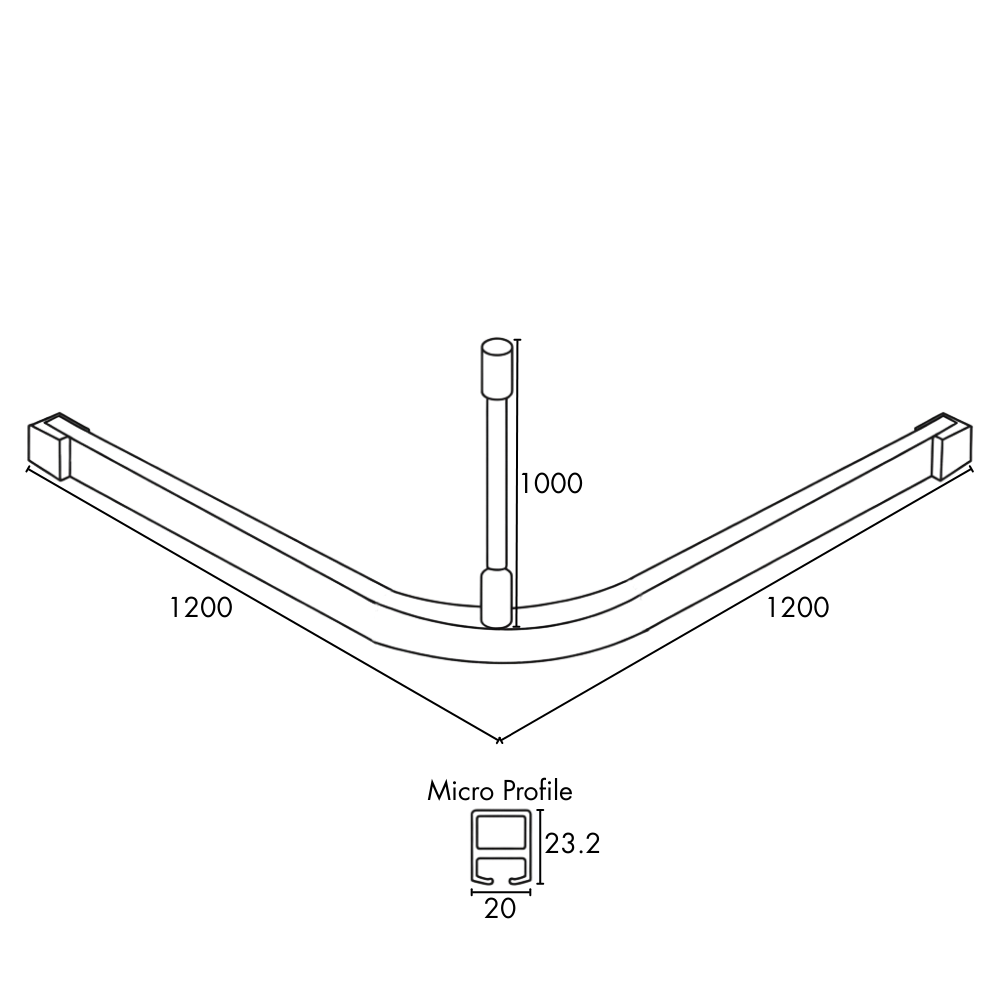 1200mm x 1200mm L Bend Shower Curtain Track System - SCT_1200X1200MM