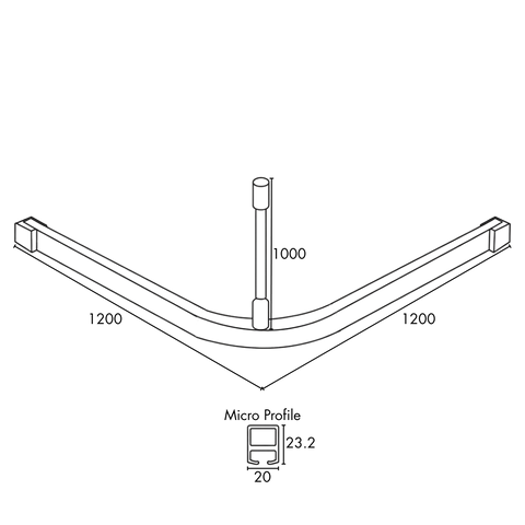 1200mm x 1200mm L Bend Shower Curtain Track System - SCT_1200X1200MM