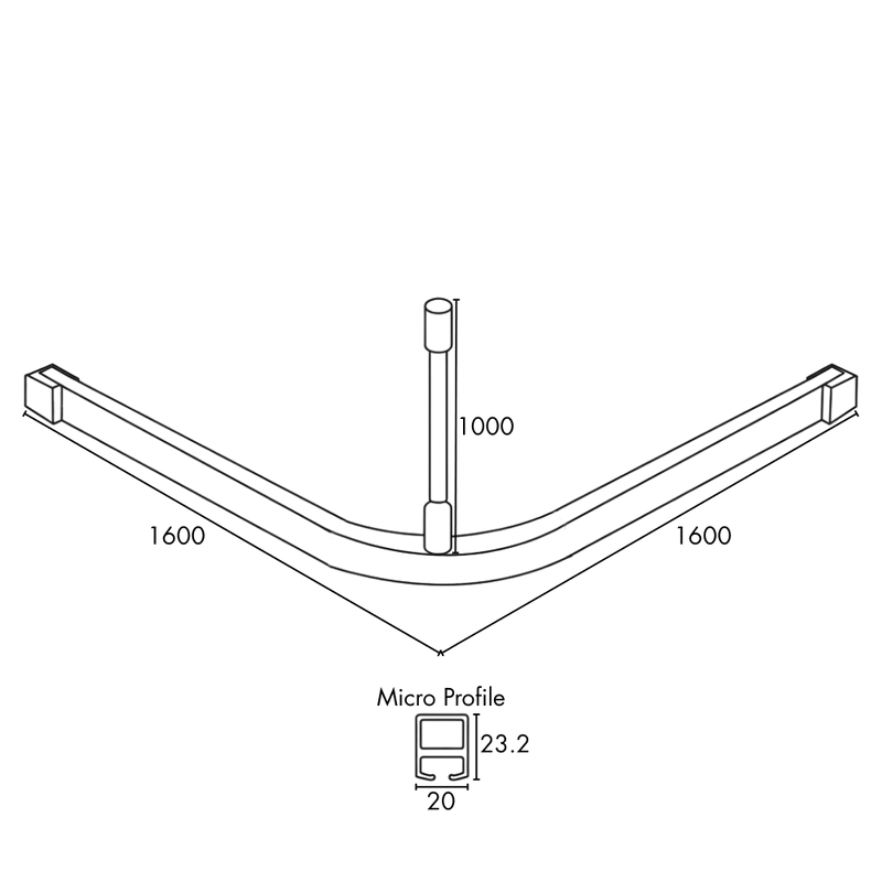 1600mm x 1600mm L Bend Shower Curtain Track System in Designer Black - SCT_1600X1600_DESIGNER