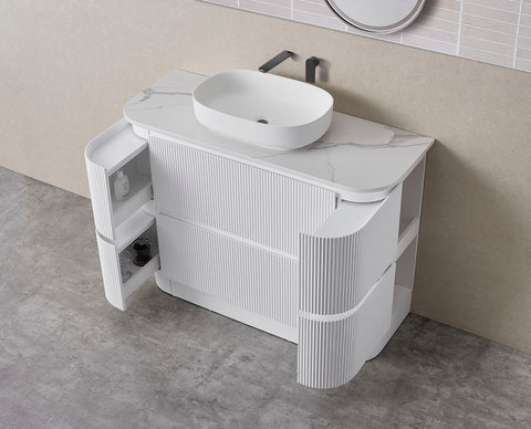 BV85 Matt White Freestanding Fluted Plywood Vanity - 900/1200/1500mm