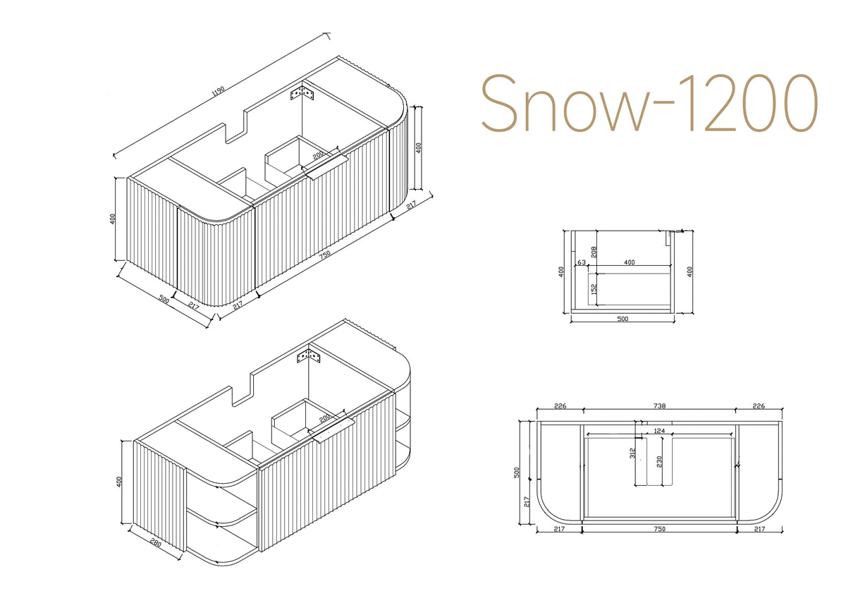 BV80WH Snow Matt White Curved Fluted Wall Hung Vanity - 910 / 1210 / 1510mm