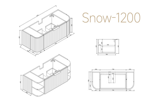 BV80WH Snow Matt White Curved Fluted Wall Hung Vanity - 910 / 1210 / 1510mm