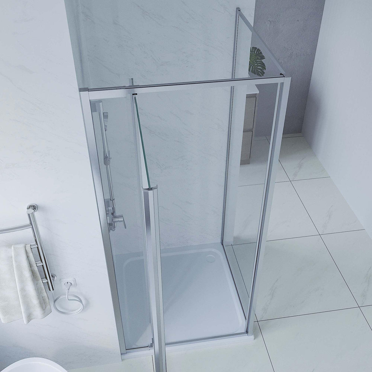 SS01 6mm Full Framed Pivot Shower Screen – Front & Return, 1950mm High, Chrome