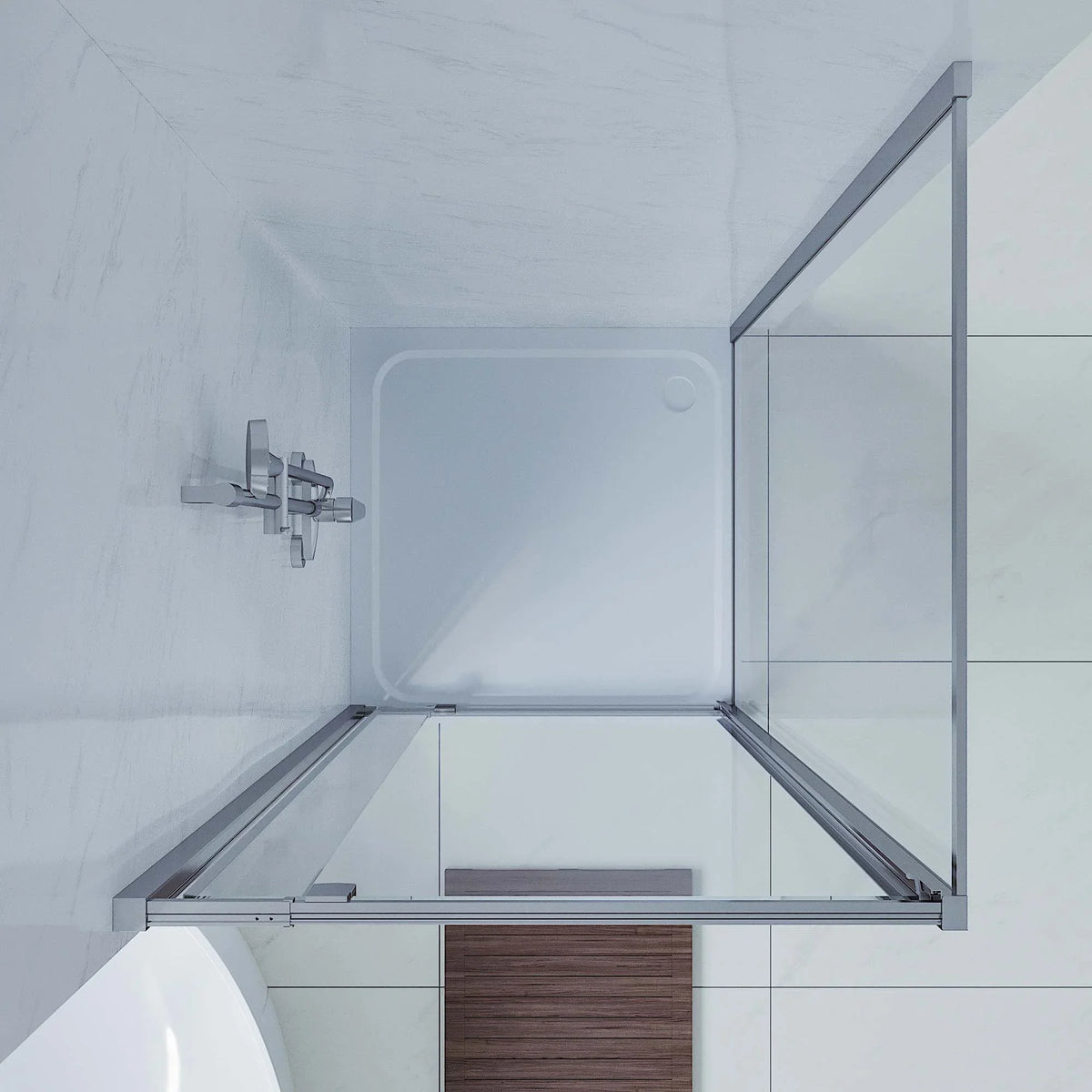 SS01 6mm Full Framed Pivot Shower Screen – Front & Return, 1950mm High, Chrome