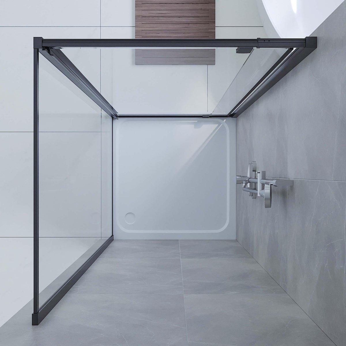 SS01 6mm Full Framed Pivot Shower Screen – Front & Return, 1950mm High, Matt Black