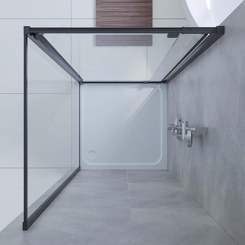 SS01 Full Framed Pivot Door Shower Screen (Front & Return) - Black