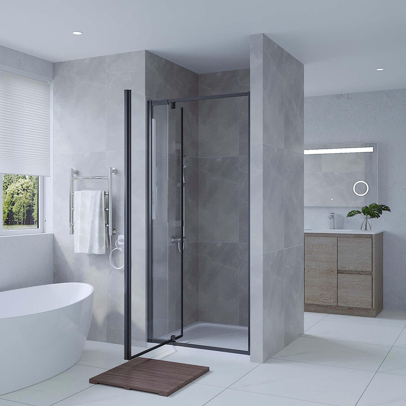SS01 Full Framed Pivot Door Shower Screen Wall to Wall Front Door Only (740-1200)mm - Black