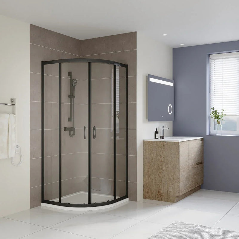 SS04-900B Curved Corner Sliding Door Shower Screen 900x900 - Black