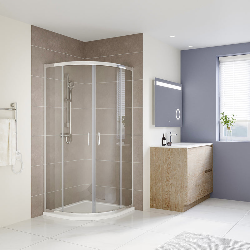 SS04-900 Curved Full Framed Corner Sliding Door Shower Screen - 900x900 Chrome (Tiled Floor Only)