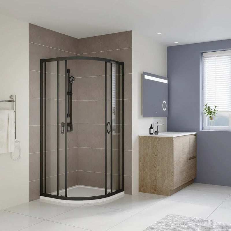 SS04-900B Curved Corner Sliding Door Shower Screen 900x900 - Black