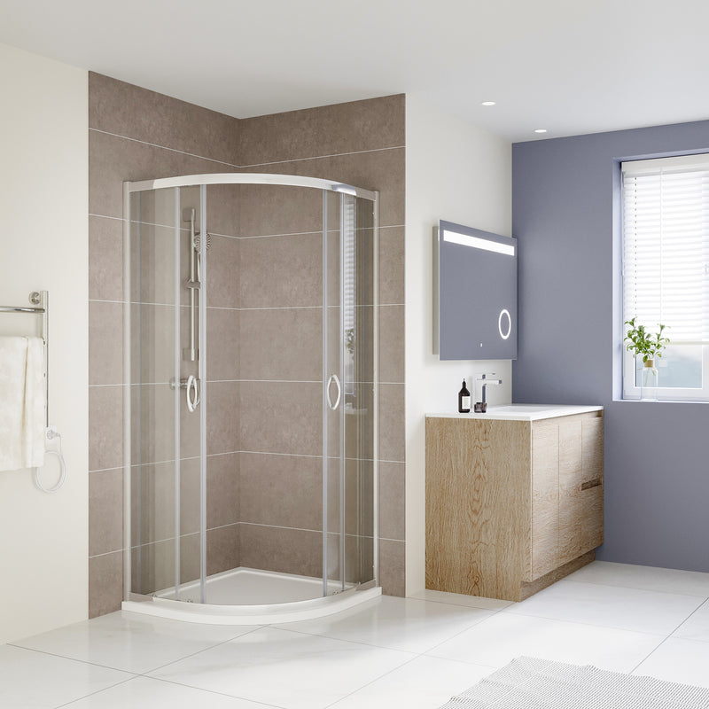 SS04-900 Curved Full Framed Corner Sliding Door Shower Screen - 900x900 Chrome (Tiled Floor Only)