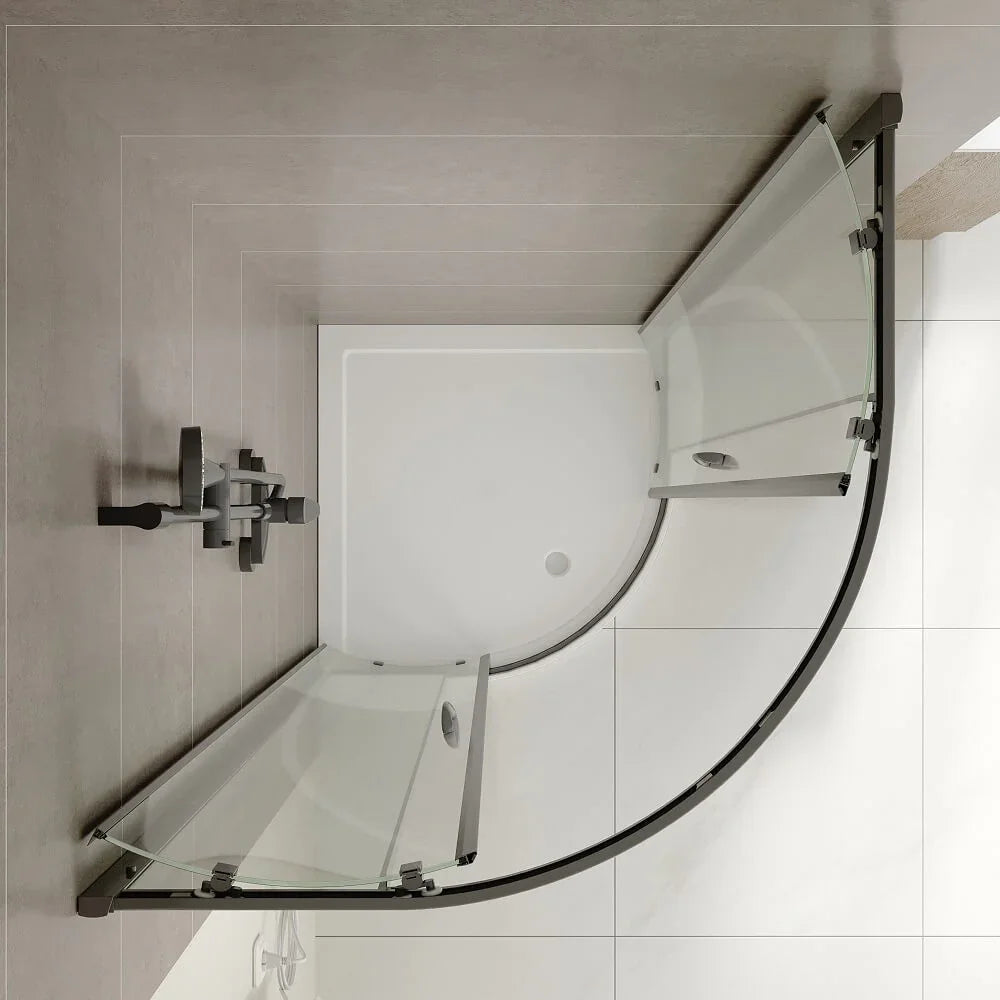 SS04-900B 6mm Curved Full Framed Sliding Shower Screen – 900x900mm, 1950mm High, Matt Black