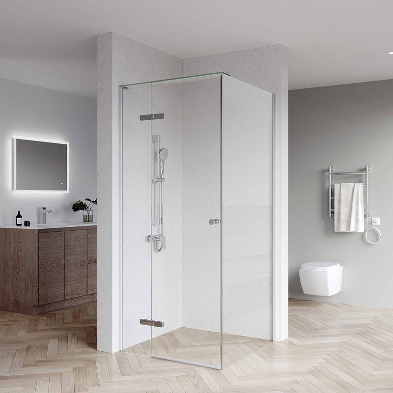 SS08/17 - 2100mm High Semi Frameless Shower Screen with Wall Channel and Top Glass Plate - Various Colours & Sizes