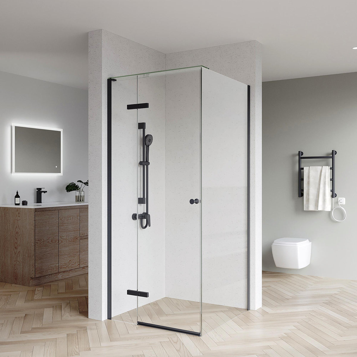 SS08/17 10mm Semi-Frameless Pivot Shower Screen with Top Glass Plate & Seals – Front & Return, 2100mm High