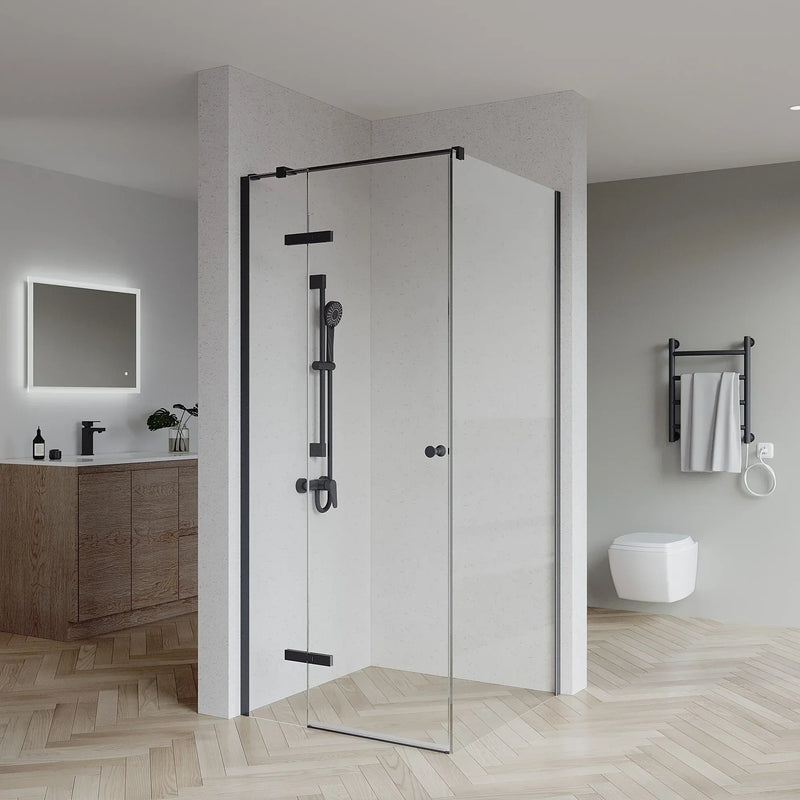 SS08/17 - 2100mm High Semi Frameless Shower Screen with Wall Channel and Support Bar - Various Colours & Sizes