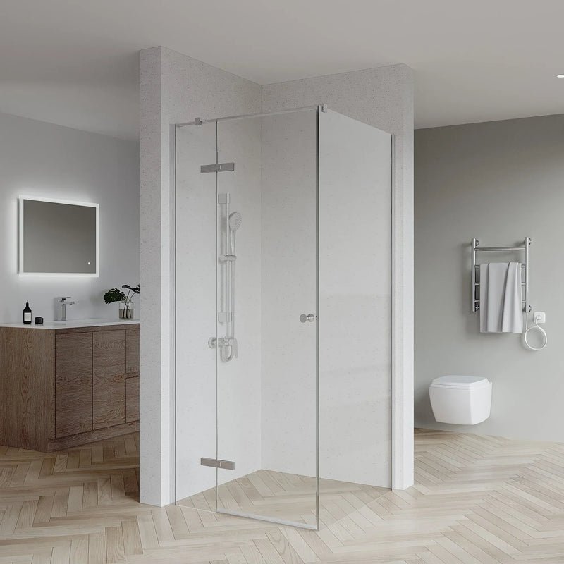 SS08/17 - 2100mm High Semi Frameless Shower Screen with Wall Channel and Support Bar - Various Colours & Sizes