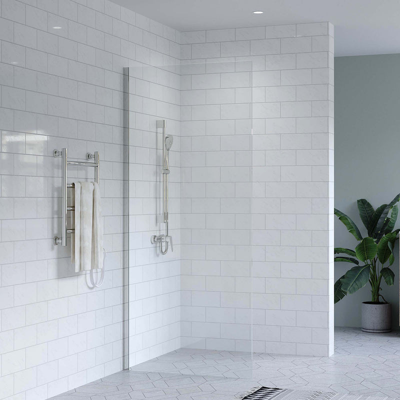 SS19-SF900 - 890mm Walk in/Return/Fixed Shower Screen Panel 8mm Glass with Chrome Wall Channel, 1950mm High