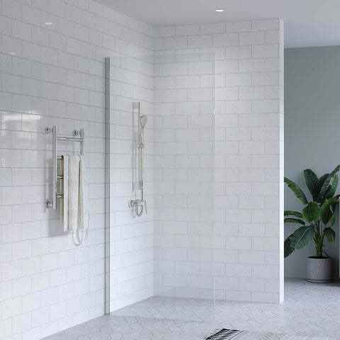 SS19-SF900 - 890mm Walk in/Return/Fixed Shower Screen Panel 8mm Glass with Chrome Wall Channel, 1950mm High