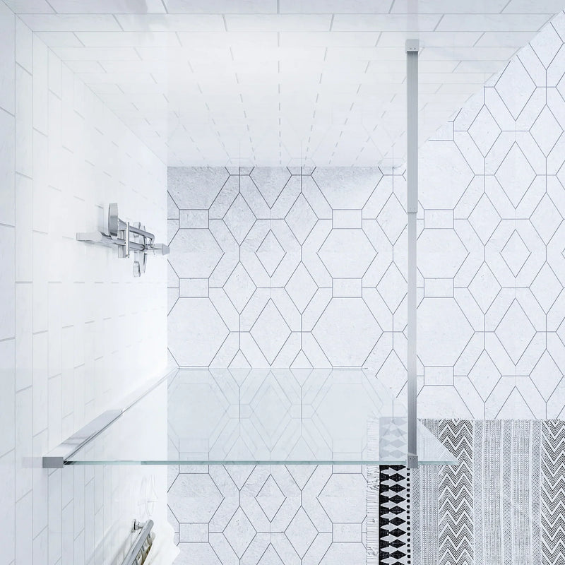 SS21 - Chrome Walk In Shower Screen with Support Bar - 800mm with 50mm Wide Wall Channel, 2000mm Height Glass
