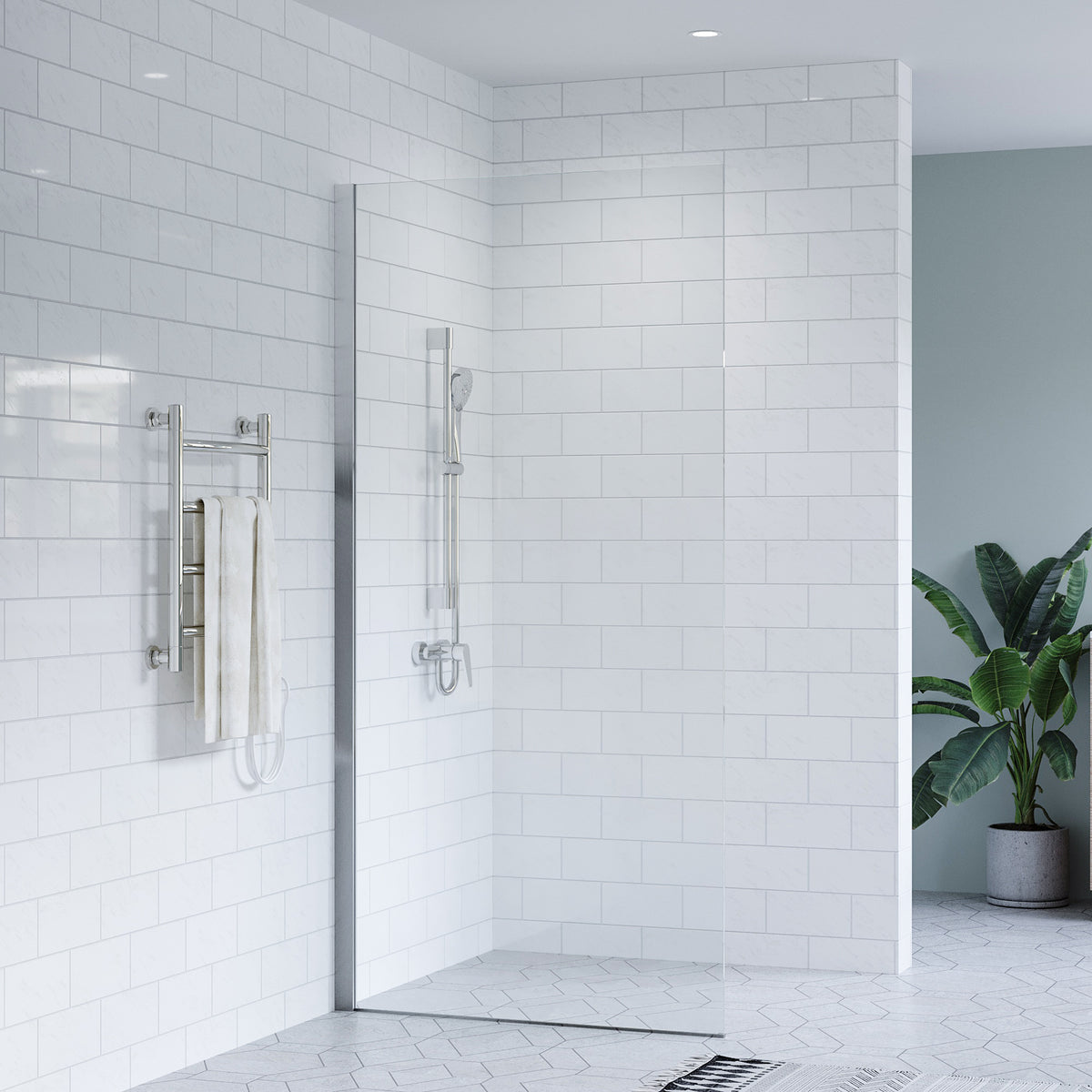 SS21 800mm 10mm Walk-In Shower Screen with 50mm Wall Channel – 2000mm High, Various Colours