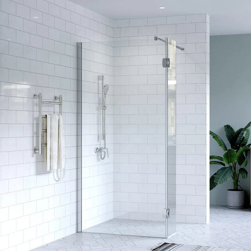 SS21 - Chrome Walk in 1200mm (800 Fixed Panel + 300 Swivel Panel) Smart Swivel Extension, with 50mm Wide Wall Channel, 2000mm Height Glass