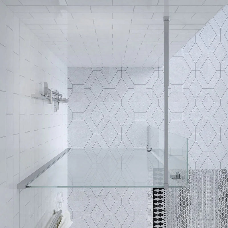 SS21 - Chrome Walk in 1200mm (800 Fixed Panel + 300 Swivel Panel) Smart Swivel Extension, with 50mm Wide Wall Channel, 2000mm Height Glass