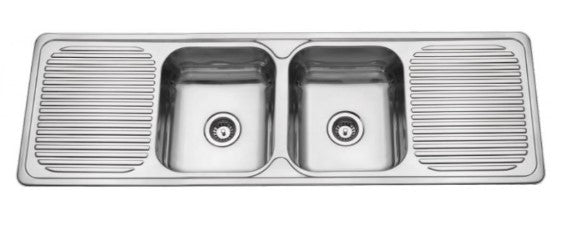 Double Bowls Kitchen Sink with Double Drainers 1500 x 500mm - Stainless Steel
