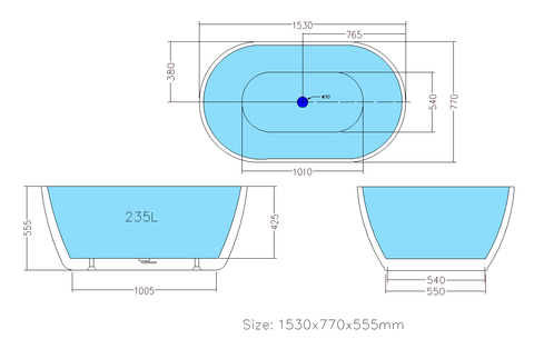 Oval Freestanding Bath 1000 / 1300 / 1400 / 1530 / 1600 / 1700 mm - Gloss White