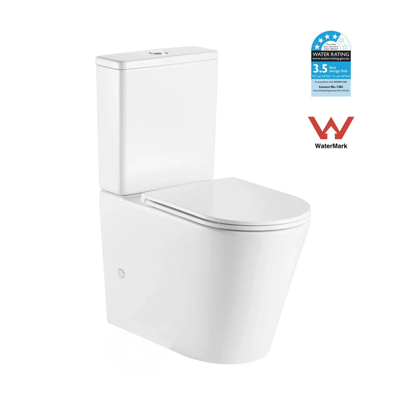 Raised Height Back To Wall Tornado Rimless Flush Toilet Suite with Soft Close Seat - White (4 Star)