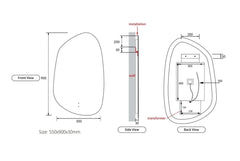 Pebble Shape LED Mirror Touchless switch with Demister 550x900mm - Frameless / with Frame