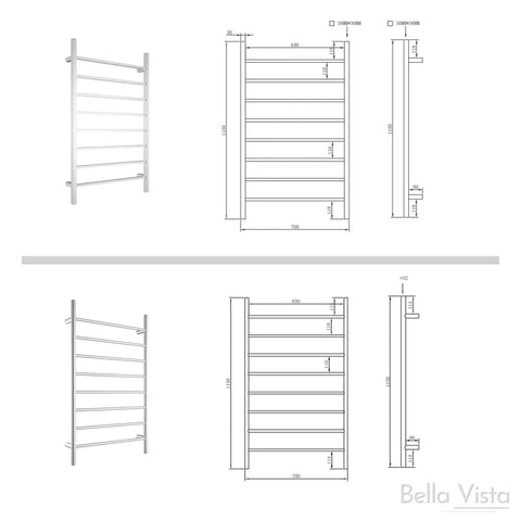 BV Non Heated Towel Ladder Square Bar in Chrome TL-1150-S 700mm