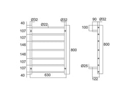 EC-TP8060X Non Heated Towel Ladder Round Bar in Stainless Steel 630mm