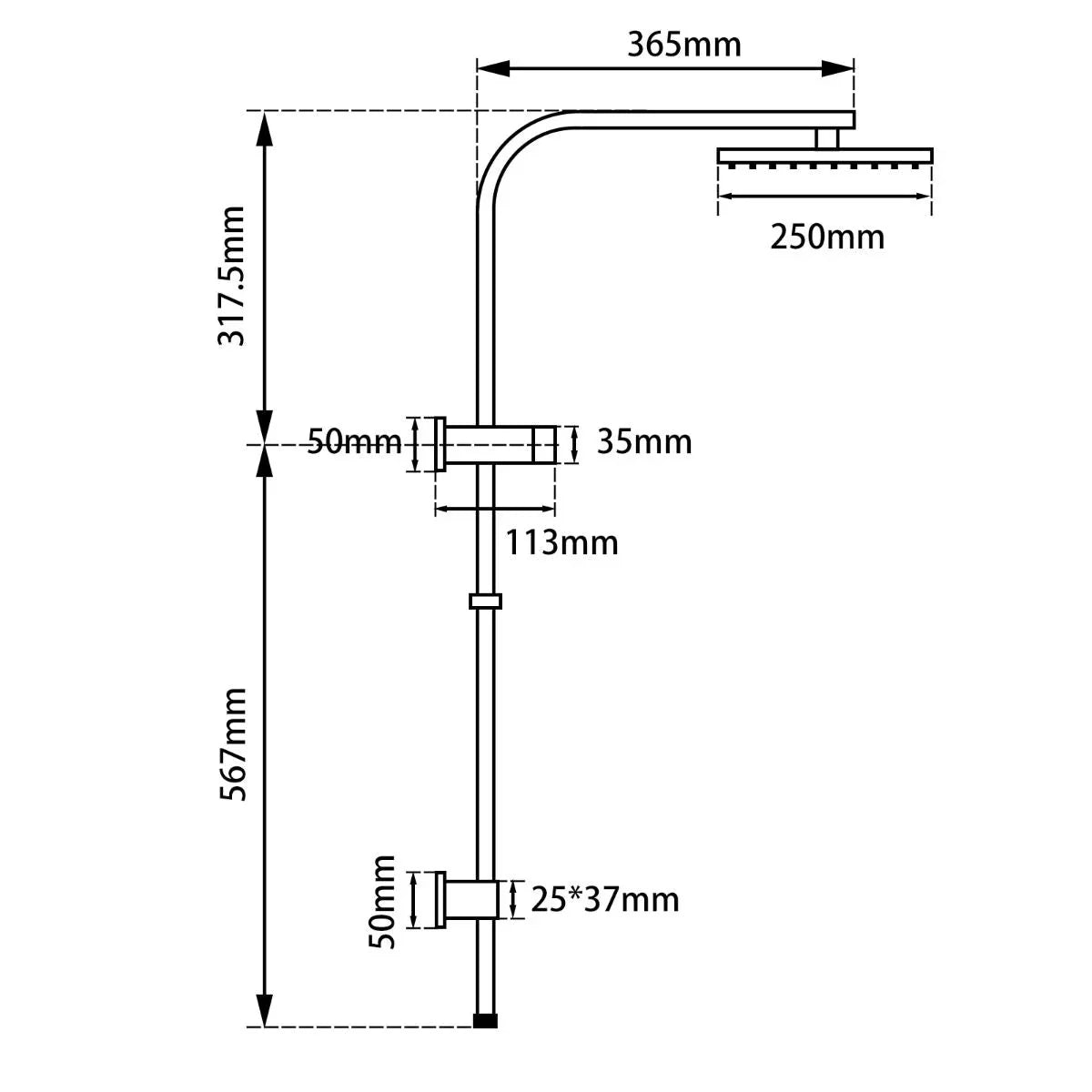 Metro Square Dual Shower Rail - Various Colours