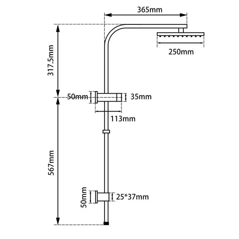 Metro Square Dual Shower Rail - Various Colours