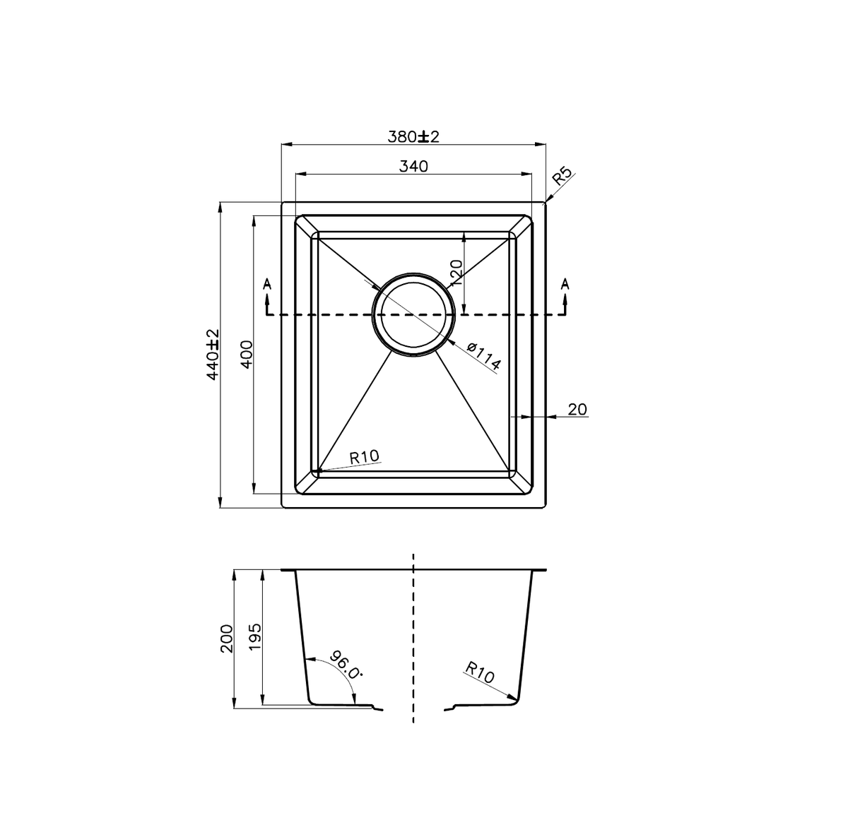 Single Bowl Drop in/Undermount Butler / Laundry Sink 380x440mm - Chrome