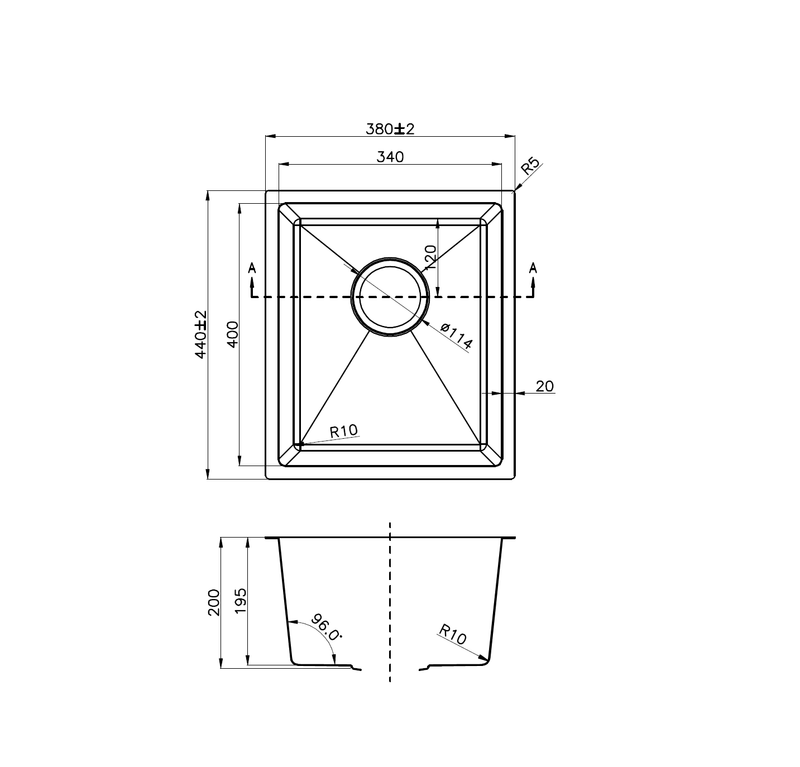 Single Bowl Drop in/Undermount Butler / Laundry Sink 380x440mm - Chrome
