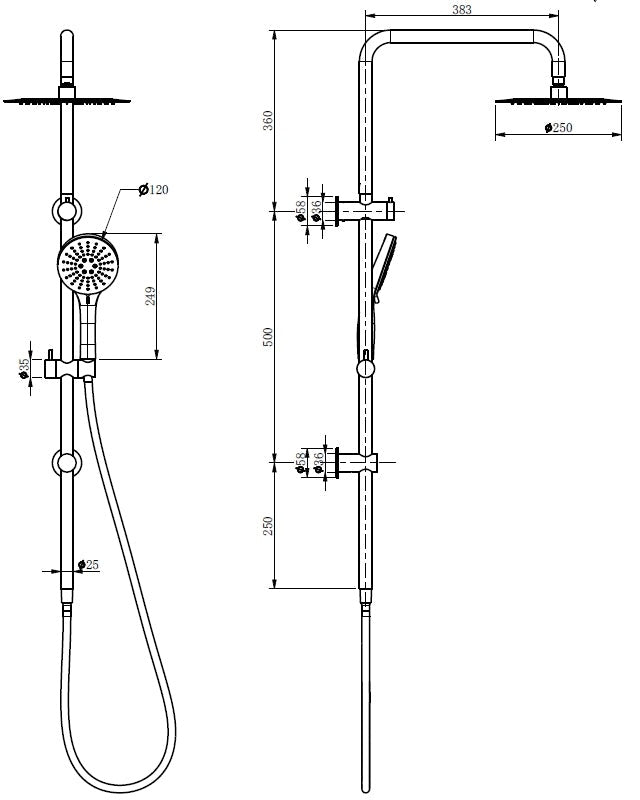 ELIN Round Dual Shower Rail - Various Colours