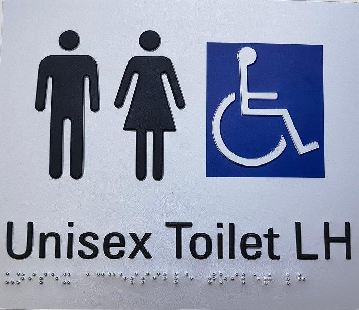 Unisex Toilet LH accessible Braille sign