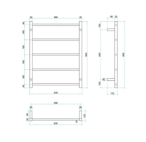 Thermogroup Matt Black Straight Round Ladder Towel Rail