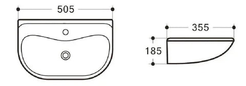Vertex Wall Hung Ceramic Basin 505x355mm - Gloss White
